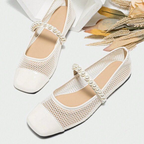 White Elegant Women's Summer Pearl One-Strap Breathable Mesh Sandals - Picture 1 of 7
